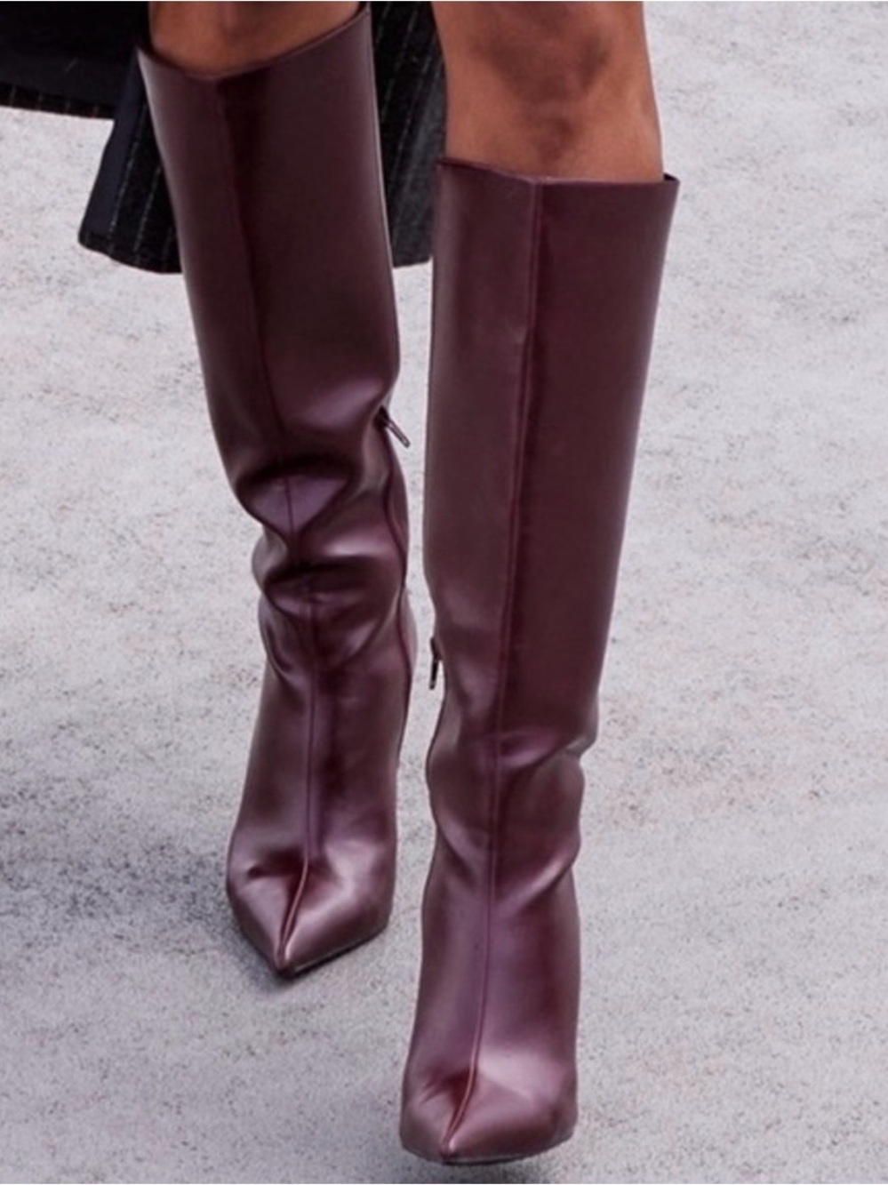 Women’s Tall Pointed-Toe Leather Boots - Burgundy